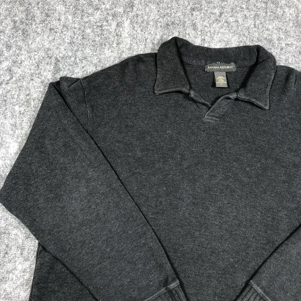 Banana‎ Republic Sweater Mens XL Gray Collared Cotton Knit Pullover Long Sleeve